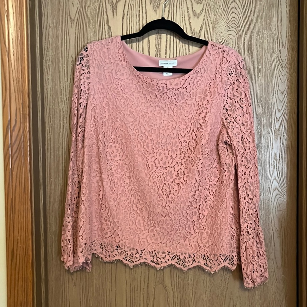 Pink Lace Long Sleeve Top - Large